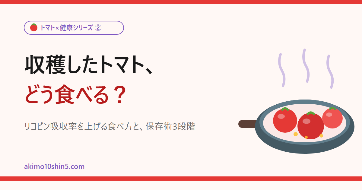 収穫したトマト、どう食べる？・・・リコピン吸収率を上げる食べ方と保存術
